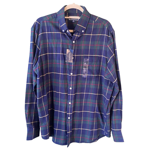 Club Room Shirt Mens Size Medium Long Sleeve Flannel NEW Blue Green Plaid Tartan - Picture 1 of 13